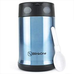 BlinkOne Food Jar with Folding Spoon: Double Walled Insulated, Unbreakable, Leak Proof and Shake Resistant Container Flask (16 oz)