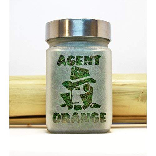 Twisted420Glass Stash Jar with Agent Orange Design - Etched Glass, Airtight, Smell Resistant Herb Accessories - 3" Tall x 2" Wide, Perfect Size for Gifting