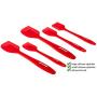 Set of 4 Premium Silicone Spatulas and 1 Silicone Brush Bundle Hygienic One Piece Solid Silicone Design in Red 100% Food Grade Safe
