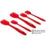 Set of 4 Premium Silicone Spatulas and 1 Silicone Brush Bundle Hygienic One Piece Solid Silicone Design in Red 100% Food Grade Safe