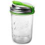 Ecojarz: Wide-Mouth Pop-top Sealable Drinking Jar Lid! Stainless Steel and Silicone. Non-plastic (Lime Green)