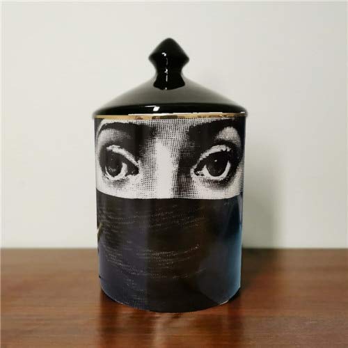 ANH19 Votive Candle Holders- Classic Fornasetti Candle Holder with blacklid Ceramic Storage Bin Art Candlestick Holder Retro Handmade Storage Jars Home Decor