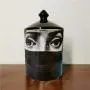 ANH19 Kerzenhalter - Klassische Fornasetti Kerzenhalter mit schwarzer Kappe, Keramik-Aufbewahrungsbox, Kunst-Kerzenhalter, Retro, Handgefertigt, Haushaltsdeko