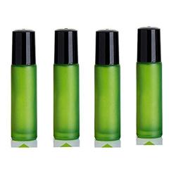 6PCS 10ml/0.34oz Empty Refillable Frosted Green Glass Roller Bottles With Stainless Steel Roller Ball Cosmetic Dispenser Container Vial Jar Pot Holder for Essential Oil Perfumes Lip Oil and More