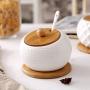 500g sugar bowl ceramic cruet seasoning jar salt bottle home kitchen seasoning tool glass wooden lid storage tank,1pcs-B