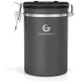 Coffee Gator Coffee Canister Stainless Steel Coffee Container - Fresher Beans and Grounds for Longer - Date-Tracker, CO2-Release Valve and Measuring Scoop - Large, Gray