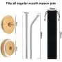 6 Sets Jar Lids with Straw Hole, Regular Mouth Bamboo Jar Lids Compatible with Mason Jar and 4 pieces Reusable Stainless Steel Straw, Cleaning Brush and Bag for Drinking