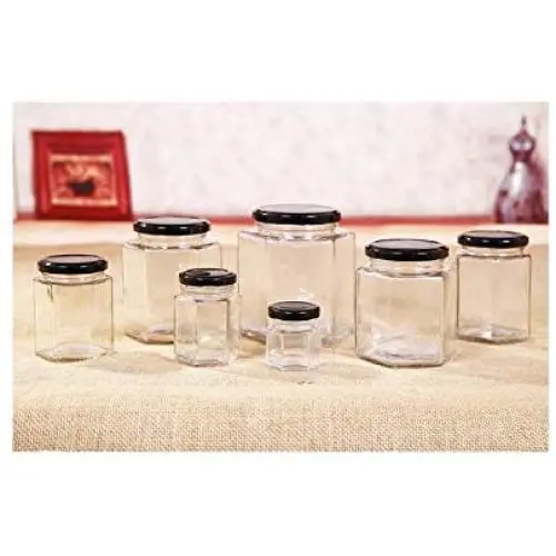 12 Bouteilles Hexagonales Transparents en Ver pour Rangement Cuisine, Idéales pour Miel, Sucre, Confit, etc. (380ml) 12 Bouteilles Hexagonales Transparents en Ver pour Rangement Cuisine, Idéales pour Miel, Sucre, Confit, etc. (380ml)