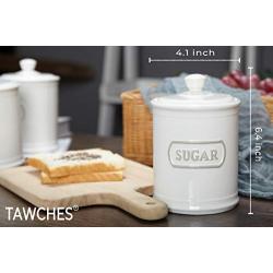 Canisters Sets for the Kitchen, Safer and Healthier Ceramic Kitchen Canisters set of 3 for Saving Coffee Tea Sugar Jars with Airtight Lids White Canister Food Storage jars TAWCHES TC001(B White 3pcs)