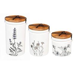 Cypress Home Stamped Botanical Ceramic Canisters, Set of 3