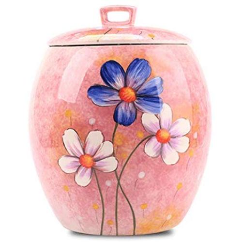 MYLN Large Food Storage Containers Flowers Pattern with Lids Airtight Flour Container Kitchen Storage Containers Jars Ceramic,Rustic Home Decor for Cereal Snacks Sugar 2.5L/5L/10L-Pink