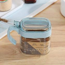 Kitchen Seasoning Storage Box,3PCS Wall Hanging Wheat Straw Seasoning Glass Container for Kitchen,Handle Condiment Boxes-Seasoning Box Jar Condiment Transparent Storage Container-Cruet