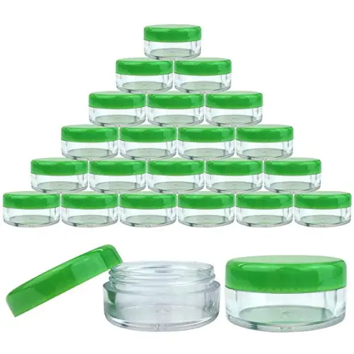 (Quantity: 25 Pieces) Beauticom 5G/5ML Round Clear Jars with GREEN Lids for Lotion, Creams, Toners, Lip Balms, Makeup Samples - BPA Free (Quantity: 25 Pieces) Beauticom 5G/5ML Round Clear Jars with GREEN Lids for Lotion, Creams, Toners, Lip Balms, Makeup Samples - BPA Free