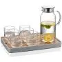 Verre Pitcher Cupwind 55 oz avec Couvercle en Acier Inox, Carafe d'Eau Chaudes/Froides avec Anse, Pitcher à Jus et Thé Glacé x Set de 6 Tasses en Verre 8.5 oz x Plateau de Service Verre Pitcher Cupwind 55 oz avec Couvercle en Acier Inox, Carafe d'Eau Chaudes/Froides avec Anse, Pitcher à Jus et Thé Glacé x Set de 6 Tasses en Verre 8.5 oz x Plateau de Service