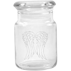 Clear Glass Herb Stash Jar with Lid 4.5 oz with Angel Wings Logo from Smoke Promos