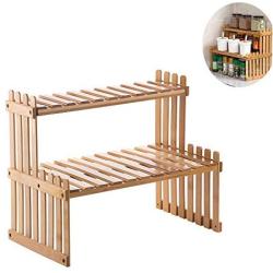 NLYWB 2-Tier Standing Spice Rack, Bamboo Spice Bottle Jars Holder, Kitchen Bathroom Countertop Storage Organizer, Space Saving for Various Bottles, Jar