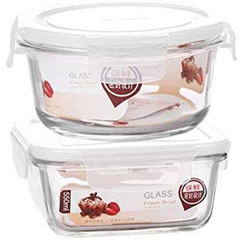 Kitchen Food Storage Jar Airtight Food Storage Glass Food Storage Containers With Lids (2-Piece Set) BPA-Free Lunch Box Airtight Waterproof Leakproof For Microwave Oven Freezer Friendly