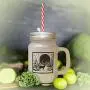 Brown Deer With Christmas And Moon Tree Frosted Glass Mason Jar With Straw