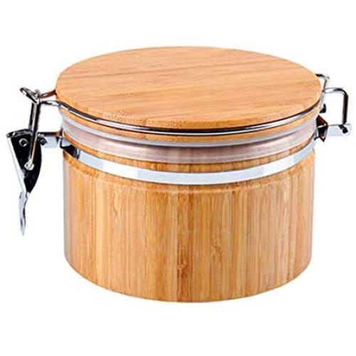 Sealed Food Storage Jar Kitchen Spice Container Cans Nuts Tank Round Lid Tea Grains Bamboo Condiment bottles (Color : S)