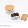 OnePine Food Storage Canister with Seal Bamboo Lids, Square Ceramic Storage Jar for Tea Sugar Coffee Spice Nut (300ml/10.16 oz)