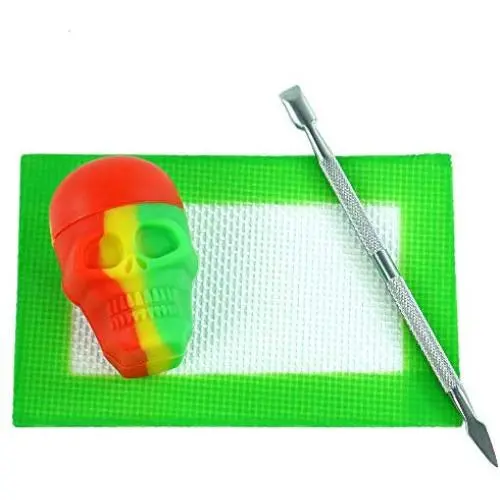 TOPJAR Wax Carving Container Set (15ml Skull Series) - Rasta Nonstick Silicone Jar & Green Small Mat & Carver Tool Each 1 TOPJAR Wax Carving Container Set (15ml Skull Series) - Rasta Nonstick Silicone Jar & Green Small Mat & Carver Tool Each 1