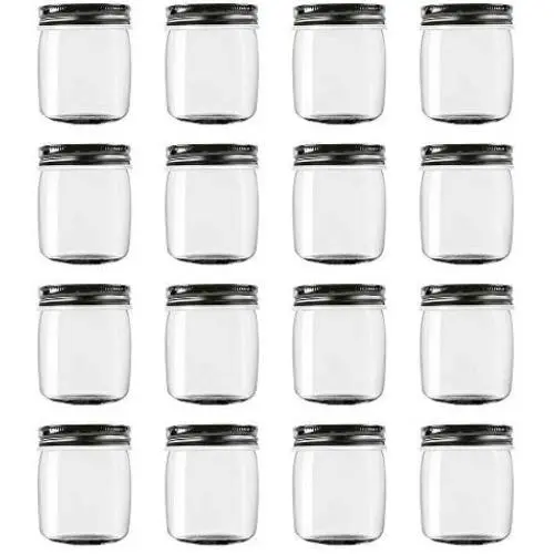 Novelinks 8 Ounce Clear Plastic Jars with Black Lids - Refillable Round Clear Containers Clear Jars Storage Containers for Kitchen & Household Storage - BPA Free (16 Pack) Novelinks 8 Ounce Clear Plastic Jars with Black Lids - Refillable Round Clear Containers Clear Jars Storage Containers for Kitchen & Household Storage - BPA Free (16 Pack)