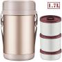 Thermal Lunch Box,Insulated Vacuum Food Flask,Thermal Insulation Stainless Steel Lunch Jar,3 Separate Storage Containers for Hot and Cold Food,for Kids and Adults,Gold