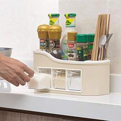 Creative kitchen seasoning jar rack set drawer type household seasoning box salt tank storage box seasoning tank storage rack,Khaki