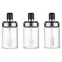 Kitchen Glass Seasoning Bottle Salt Storage Box Spice Jar Condiment Cruet Bottle,Kitchen Supplies with Serving Spoon,Set of 3 Different Spoons