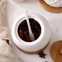 Ceramic cruet seasoning jar salt bowl sugar bowl kitchen household ceramic seasoning jar glass lid storage tank wooden tray,3pcs-P