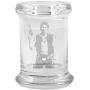 Clear Glass Herb Stash Jar and Lid 2.75 oz with Han Solo Logo from Smoke Promos