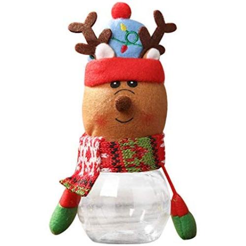 Christmas Candy Jar - Food Storage Container Christmas Elk & Santa & Snowman Clear Plastic Candy Jar Gift Bottle Holder