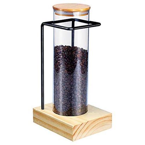 HOUSHIYU-521 2.3L Glass Food Storage Canister, Kitchen Glass Food Storage Jars with Airtight Lid and Wood Stand, for Serving Tea, Coffee, Spice and More