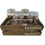 Ball Anniversary Edition Mason Jar, Quart 32 Oz (Set of 4) W/Chalkboard Labels and Farmers Market Wooden Crate