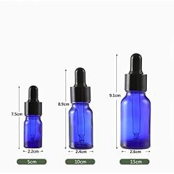 6Pcs Empty Refillable Blue Glass Essential Oil Dropper Bottles Makeup Cosmetic Sample Container Vial Pots With Glass Eye Dropper and Black Cap(10ml/0.34oz)