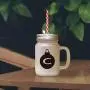 Black&quotC" Christmas Tree Toy Monogram C Frosted Glass Mason Jar With Straw