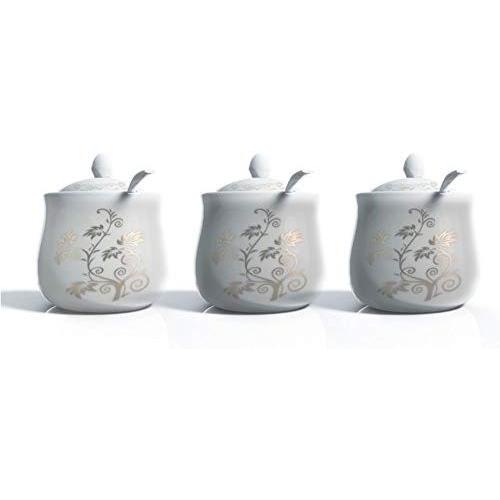 DFFS Ceramic Spice jar Set, Spice Jars Salt Shaker Three-Piece Suit Creative Home Kitchen and Kitchen Storage Jars Kitchen Storage Tank-a