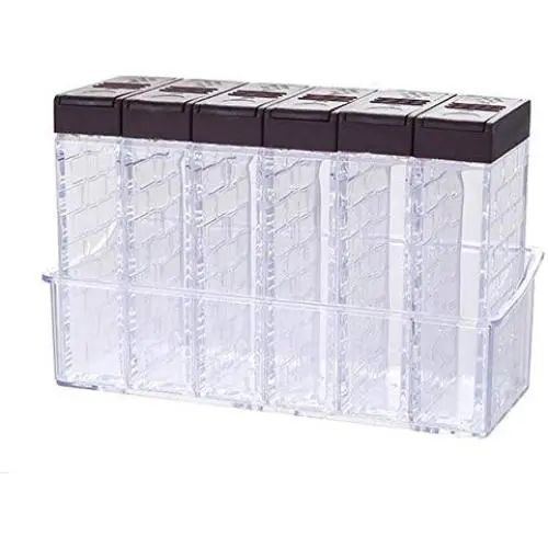 KSTE Seasoning Box 6 PCs of Transparent Seasoning Container,Salt Spice Jar,Condiment Storage Bottle Box,Home and Kitchen Supply.(Coffee and White)