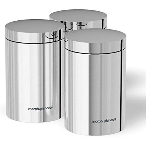 Morphy Richards Accents Kitchen Storage Canisters, Stainless Steel, Silver, Set of 3