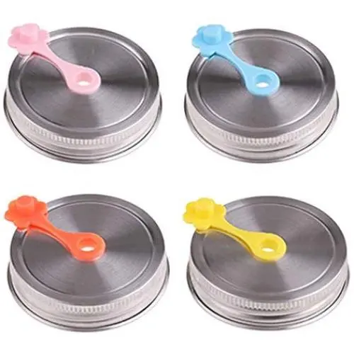 4Pcs Polished Rust Resistant Stainless Steel Mason Jars Lids Caps Lids Top Silicone Straw Hole with Plug Canning Drinking Jars 4Pcs Polished Rust Resistant Stainless Steel Mason Jars Lids Caps Lids Top Silicone Straw Hole with Plug Canning Drinking Jars