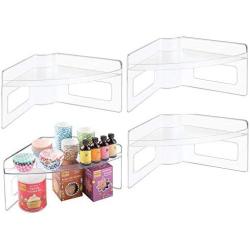 mDesign Plastic Kitchen Cabinet Lazy Susan Food Storage Organizer Raised Shelf Tray - 2 Tier, Pie-Shaped, 1/4 Wedge, Organize Soup Cans, Pasta, Tea, Coffee, Spices, Jars, Bottles - 4 Pack - Clear