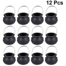 Garneck Halloween Candy Buckets, Handheld Candy Jars, Black Witch Candy Holders for Halloween Party (12 pcs Black)
