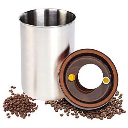 Vacuum Coffee Canister Stainless Steel Airtight Food Storage with Vacuum Sealed Containers Lids. Vacuum condition keep Food fresher 3~8x than normal sealed containers with lids, large,Silver,64oz.