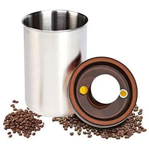 Vacuum Coffee Canister Stainless Steel Airtight Food Storage with Vacuum Sealed Containers Lids. Vacuum condition keep Food fresher 3~8x than normal sealed containers with lids, large,Silver,64oz.