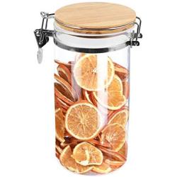 BESTONZON Transparent Stainless Steel Airtight Storage Jar with Clip Top Bamboo Lids Sealed Canister Food Storage Container for Loose Tea Coffee Bean Sugar Salt For Home Kitchen(1420ml)