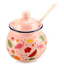 Cartoon Ceramics Sugar Bowl Seasoning Pot Salt Pepper Storage Jar with Lid And Spoon-Flamingo/Whale/Unicorn/Fox