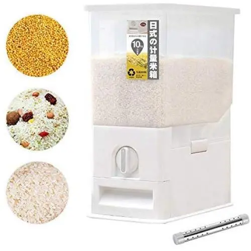 Réservoir de Riz Volwco, Distributeur de Riz, Conteneur de Stockage de Riz, Cylindre Mesurable de Riz, Organiseur de Riz en Plastique Automatique, Jeu d'Organisateur de Céréales Sèches, Capacité de 10KG