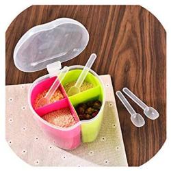 Plastic Seasoning Storage Jars Kitchen Organizer Accessories Detachable Pepper Spice Boxes With Spoon,Apple Style