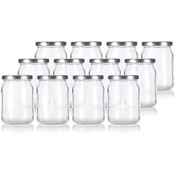 Large 13 oz / 380 ml Clear Thick Glass Wide Mouth Jar with Silver Metal Lid - (12 pack) Great for candle making, canning, storage, preserving, wedding and shower favors and more
