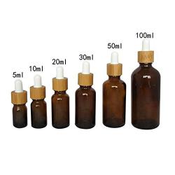 3pcs Glass Dropper Empty Refillable Vial Sample Bottle with Bamboo Cap Essential Oil Perfume Aromatherapy Storage Container Pot With White Rubber Cap (Brown) (10ML)